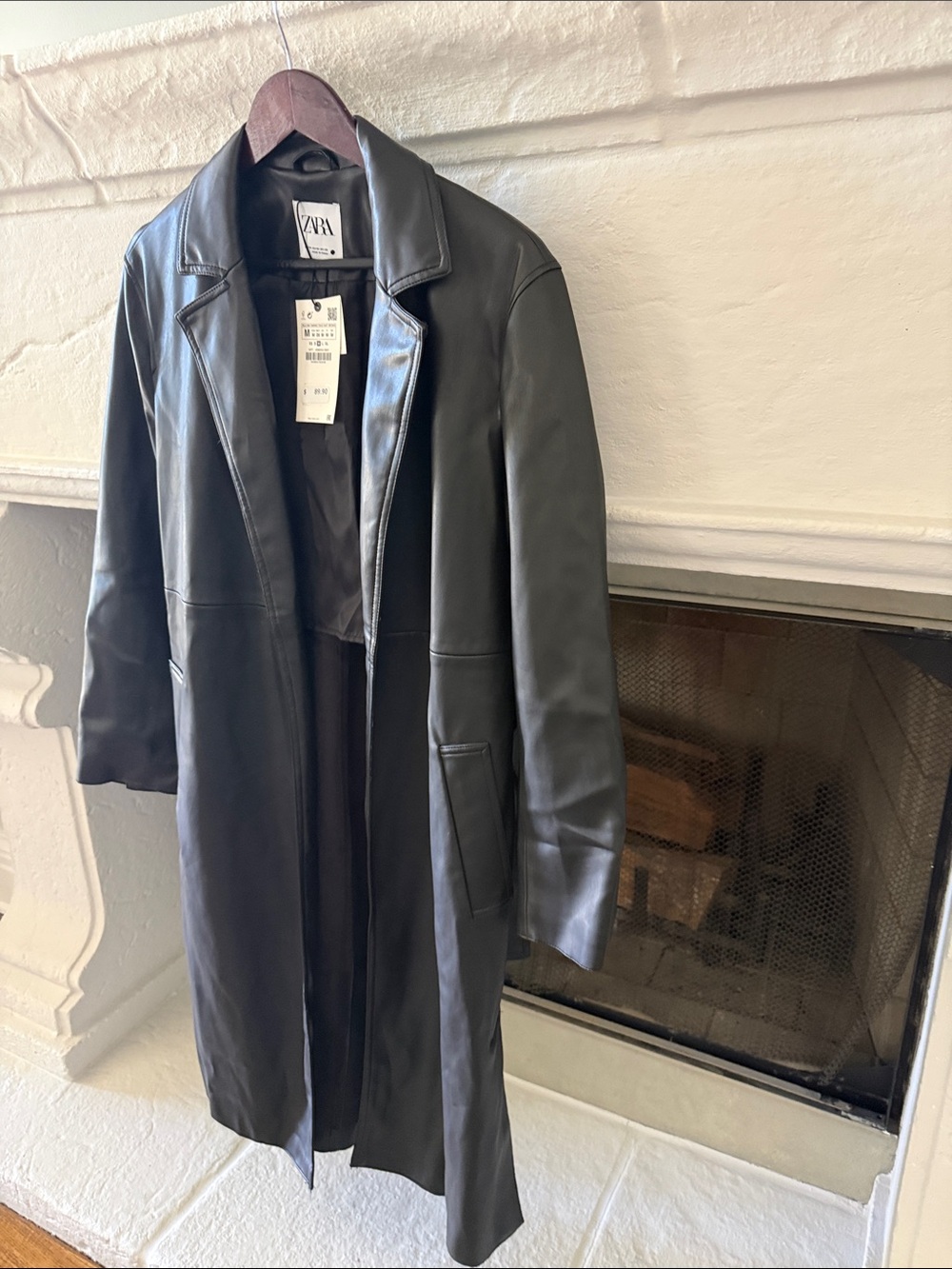 ZARA Black Faux Leather Trench Coat - Picture 3 of 6